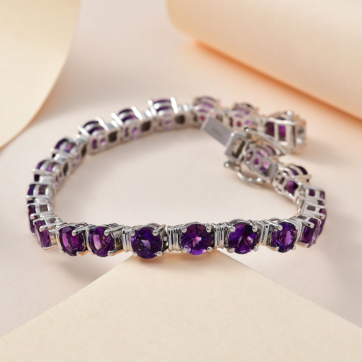 Moroccan Amethyst Tennis Bracelet (Size - 7) in Platinum Overlay Sterling Silver 17.40 Ct, Silver Wt 14.60 GM