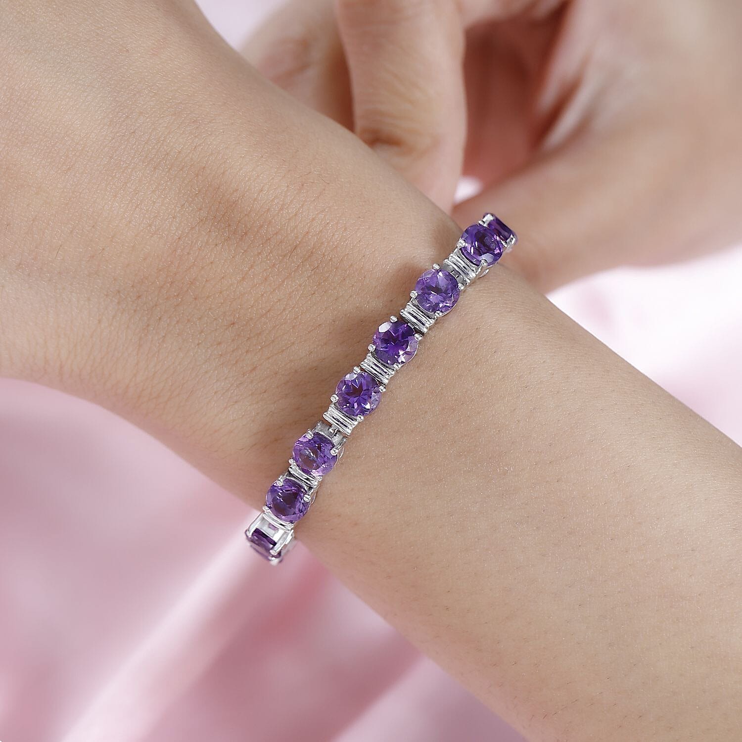 Moroccan Amethyst Tennis Bracelet (Size - 7) in Platinum Overlay Sterling Silver 17.40 Ct, Silver Wt 14.60 GM