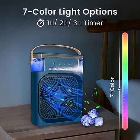 Portable Air Cooler Mist Fan Humidifier With Night Light and 600ML Capacity - Blue