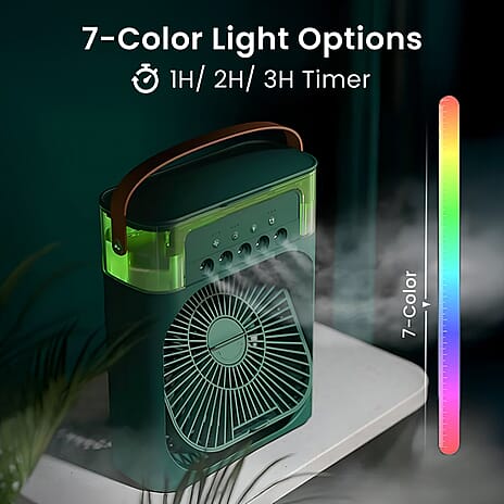 Portable Air Cooler Mist Fan Humidifier With Night Light and 600ML Capacity - Green