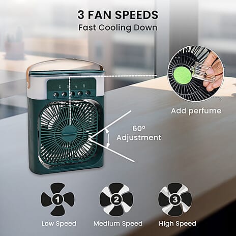 Portable Air Cooler Mist Fan Humidifier With Night Light and 600ML Capacity - Green