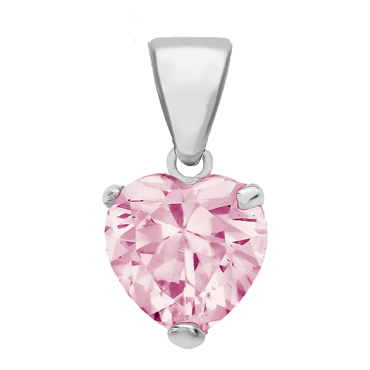 Pink Cubic Zirconia Solitaire Heart Pendant in Sterling Silver