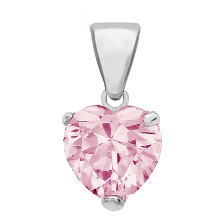 Sterling Silver 5mm Heart Pink Cubic Zirconia Pendant