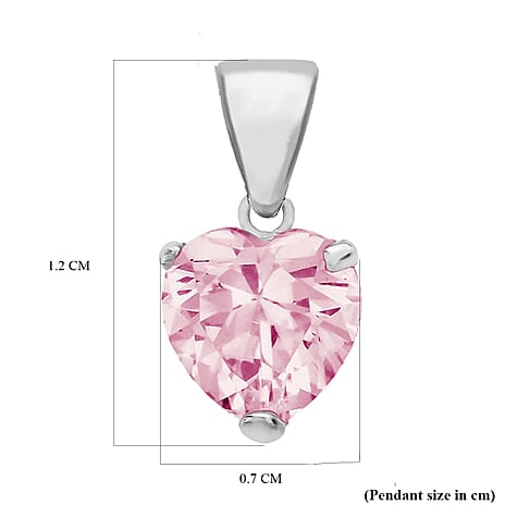 Pink Cubic Zirconia Solitaire Heart Pendant in Sterling Silver