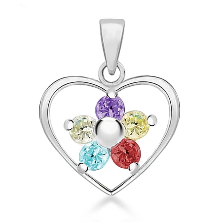 Sterling Silver Multi Colour Cubic Zirconia Heart Pendant