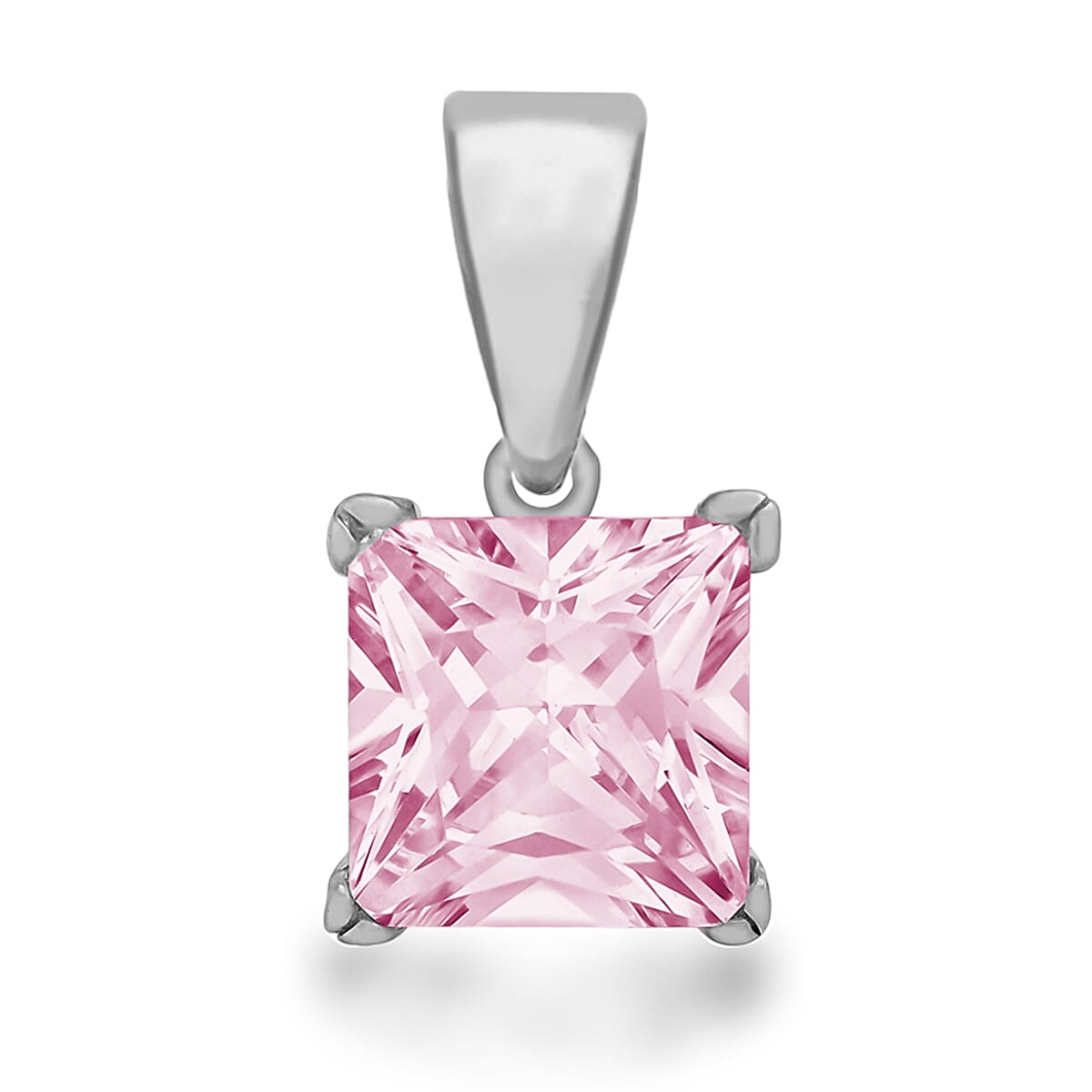 Pink Cubic Zirconia Solitaire Pendant in Sterling Silver