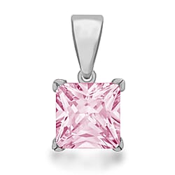 Sterling Silver Solitaire Pendant 7mm Pink Cubic Zirconia
