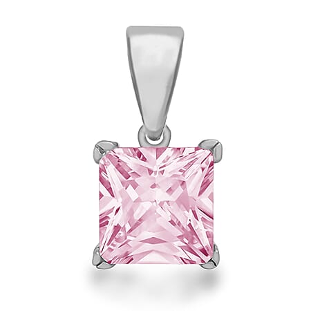 Sterling Silver Solitaire Pendant 7mm Pink Cubic Zirconia