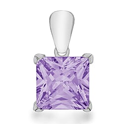 Sterling Silver Solitaire Pendant 7mm Pink Cubic Zirconia