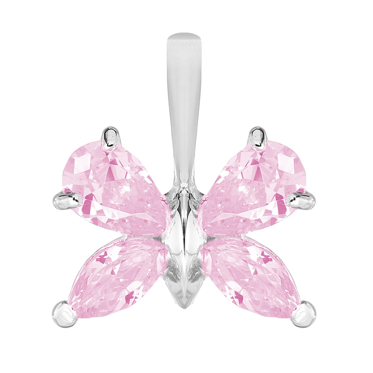 Pink Cubic Zirconia Butterfly Pendant in Sterling Silver