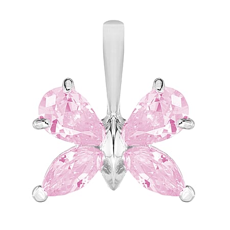 Sterling Silver Pink Cubic Zirconia Butterfly Pendant
