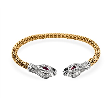 Designer Inspired - Double Python Head Popcorn Bangle in Yellow Gold Overlay Sterling Silver