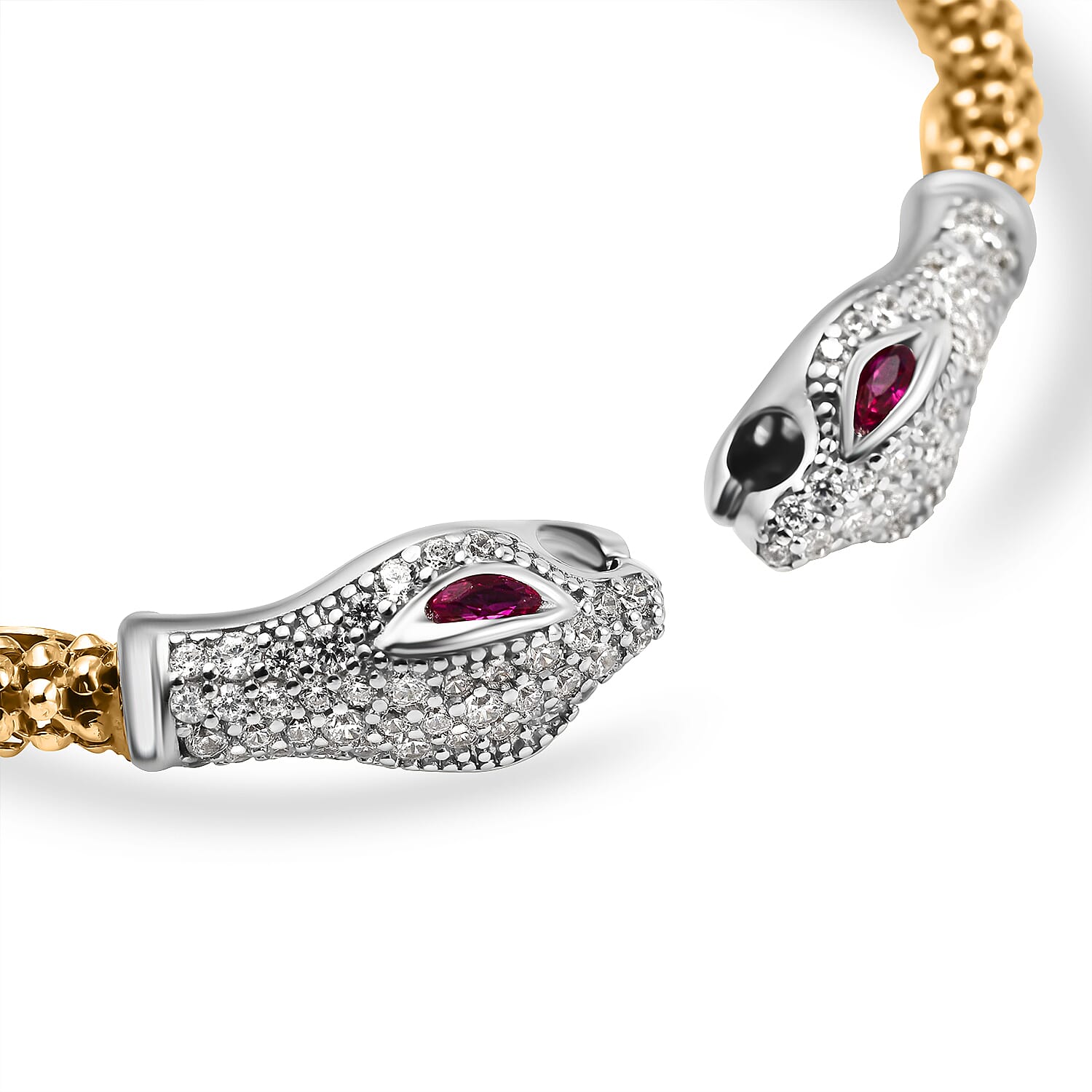 Designer Inspired - Double Python Head Popcorn Bangle in Yellow Gold Overlay Sterling Silver