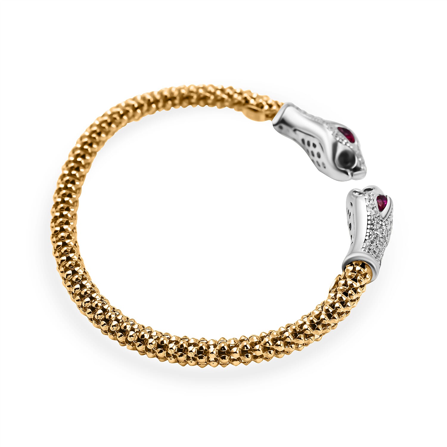 Designer Inspired - Double Python Head Popcorn Bangle in Yellow Gold Overlay Sterling Silver