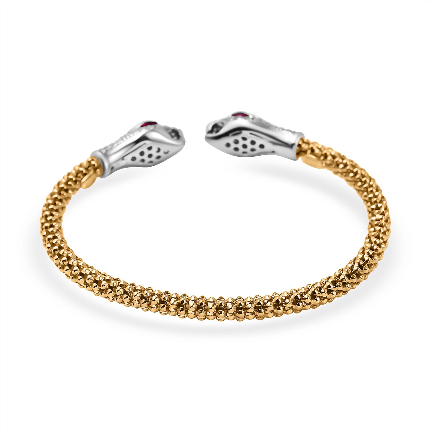 Designer Inspired - Double Python Head Popcorn Bangle in Yellow Gold Overlay Sterling Silver
