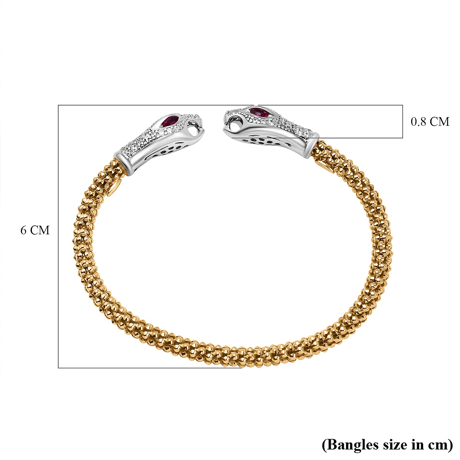 Designer Inspired - Double Python Head Popcorn Bangle in Yellow Gold Overlay Sterling Silver