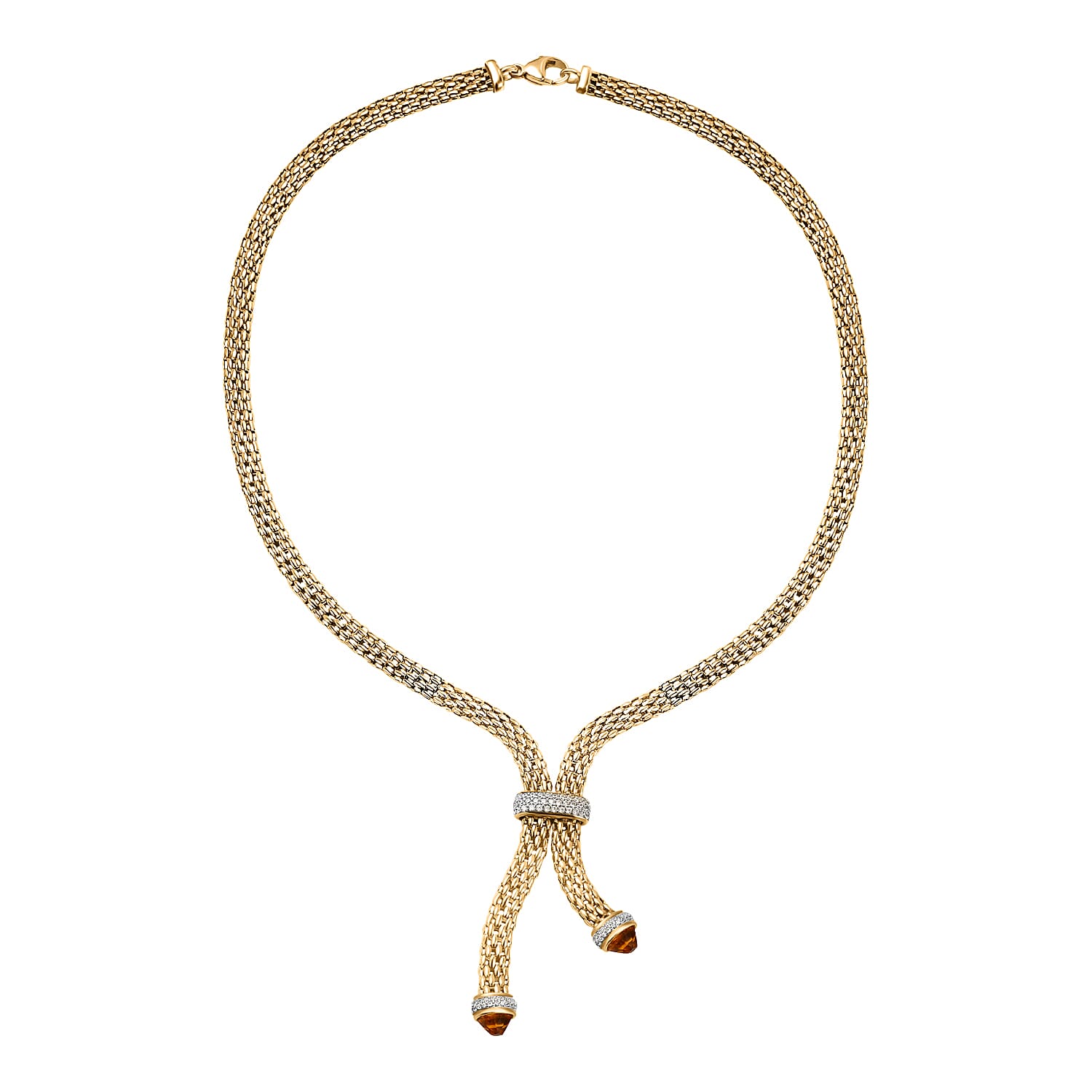 Designer Inspired - Citrine & White Cubic Zirconia Popcorn Lariet Necklace in Yellow Gold Overlay Sterling Silver (Size 17)