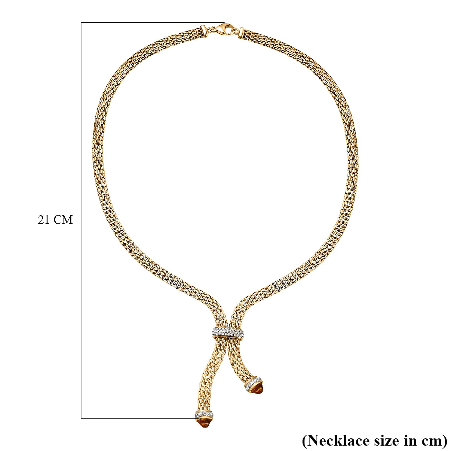 Designer Inspired - Citrine & White Cubic Zirconia Popcorn Lariet Necklace in Yellow Gold Overlay Sterling Silver (Size 17)