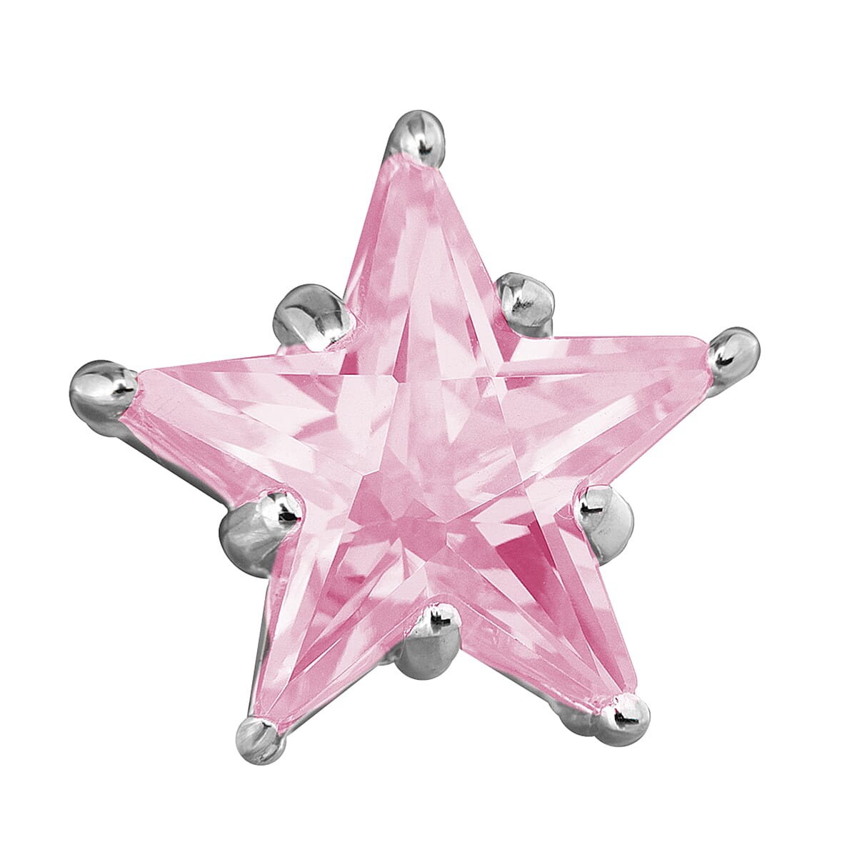 Pink Cubic Zirconia Solitaire Star Pendant in Sterling Silver