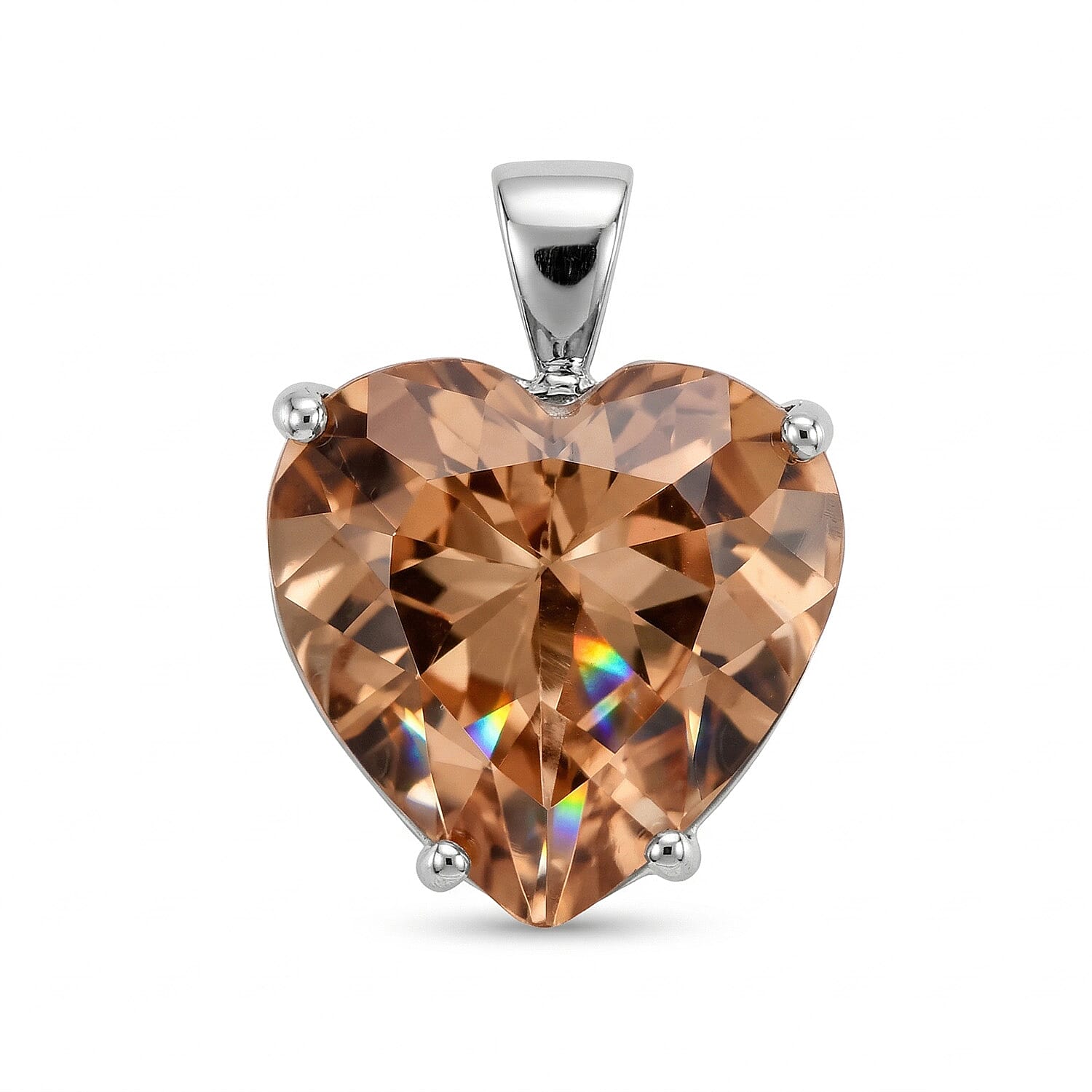 Orange Cubic Zirconia Solitaire Chunky Heart Pendant in Sterling Silver, Silver Wt 6.90 GM