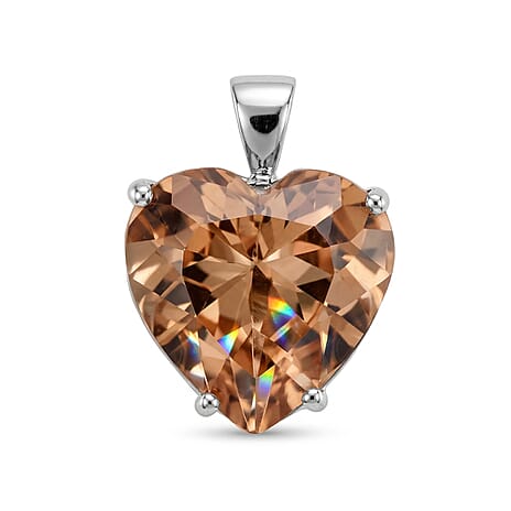 Orange Cubic Zirconia Solitaire Chunky Heart Pendant in Sterling Silver, Silver Wt 6.90 GM