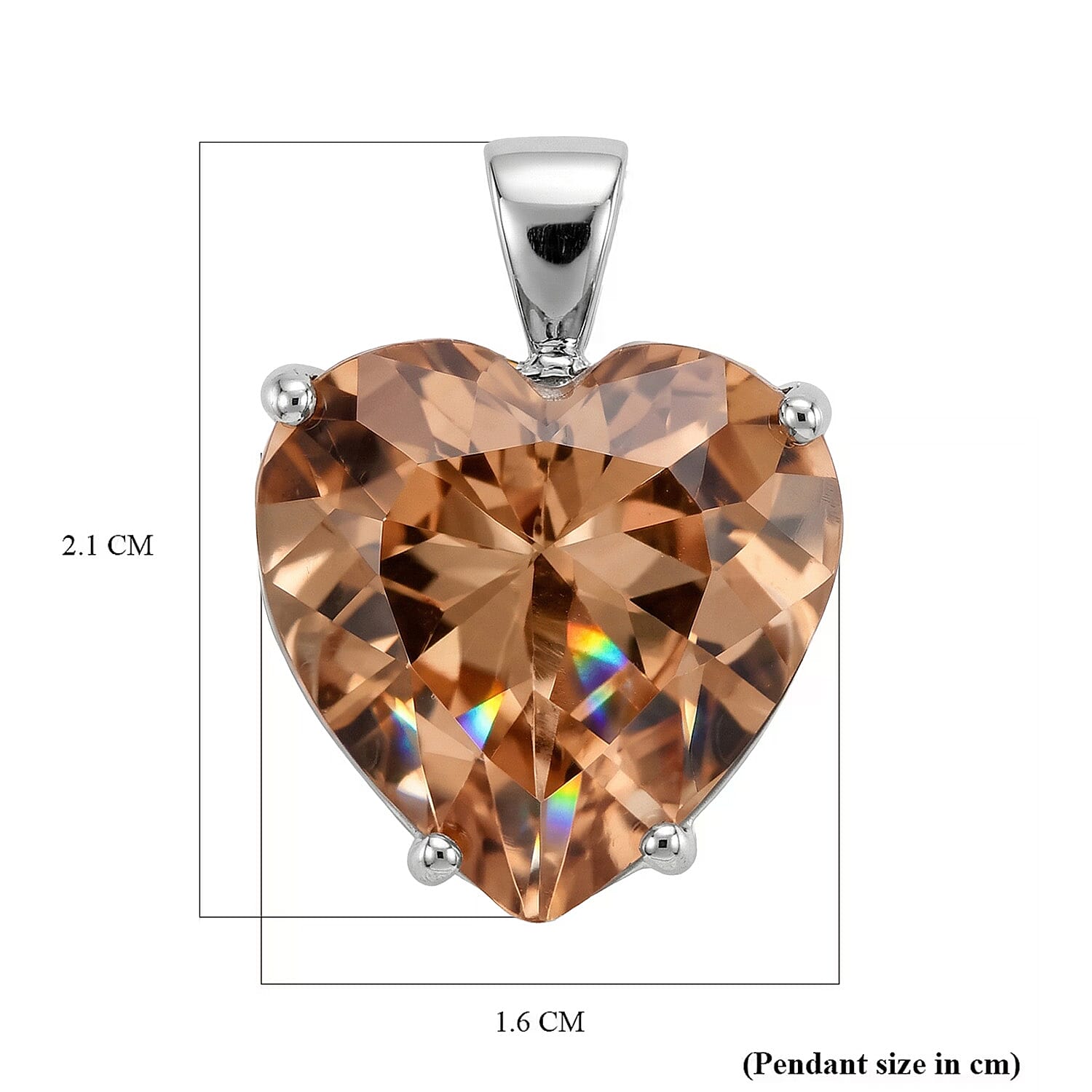 Orange Cubic Zirconia Solitaire Chunky Heart Pendant in Sterling Silver, Silver Wt 6.90 GM