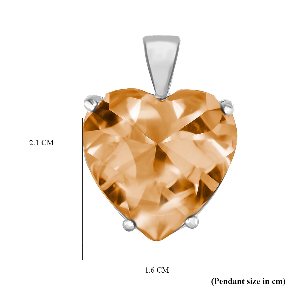Orange Cubic Zirconia Solitaire Chunky Heart Pendant in Sterling Silver, Silver Wt 6.90 GM