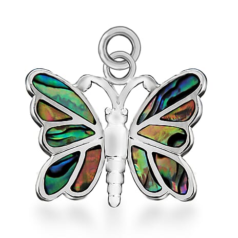 Sterling Silver Pave Shell Butterfly Pendant
