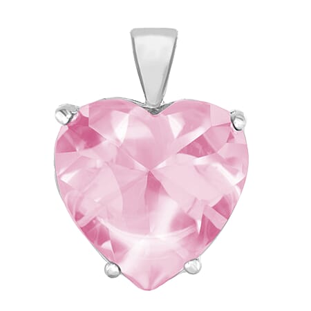 Sterling Silver Chunky Heart Pendant in Pink Cubic Zirconia