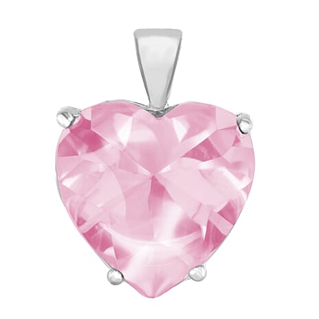 Pink Cubic Zirconia Solitaire Chunky Heart Pendant in Sterling Silver, Silver Wt 6.70 GM