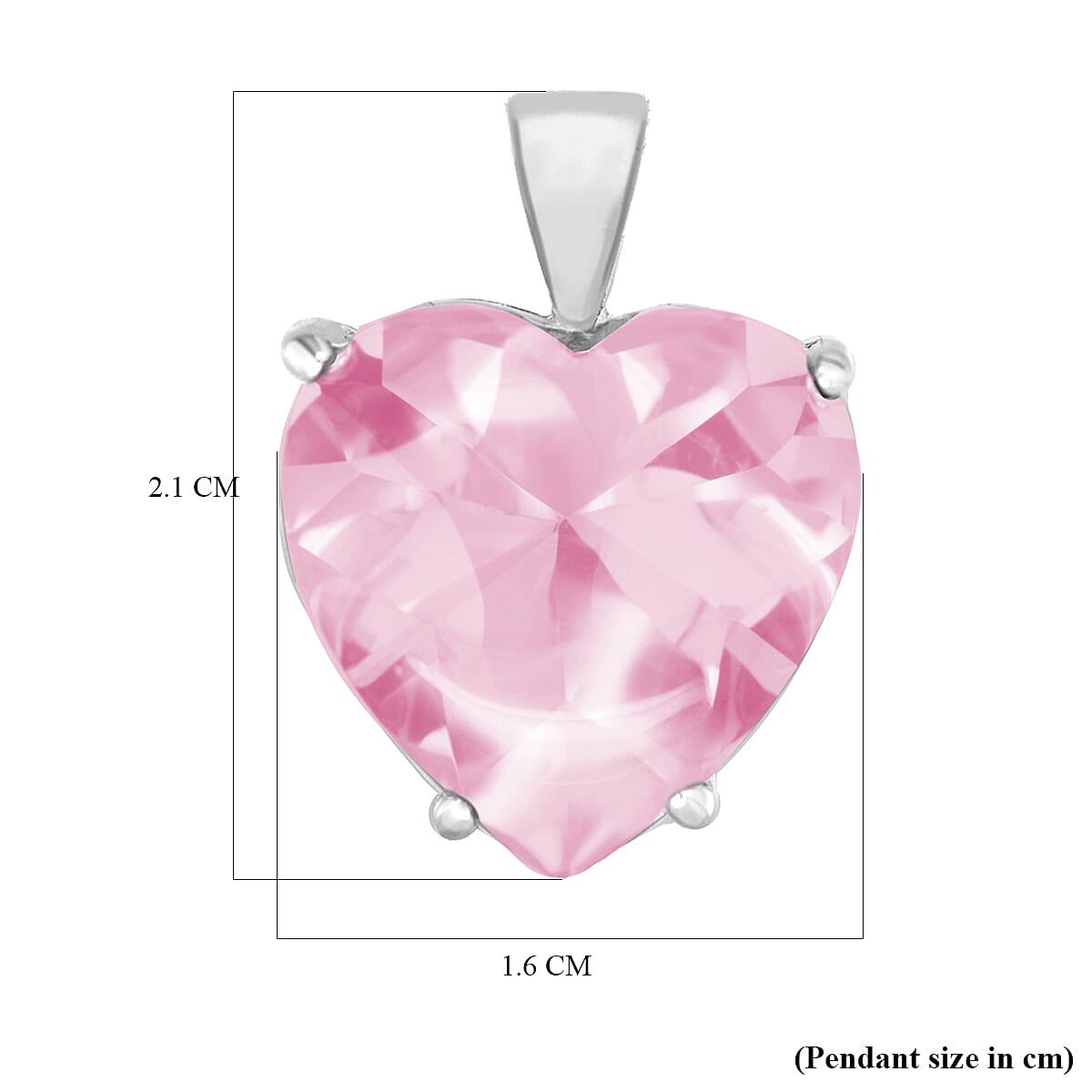 Pink Cubic Zirconia Solitaire Chunky Heart Pendant in Sterling Silver, Silver Wt 6.70 GM