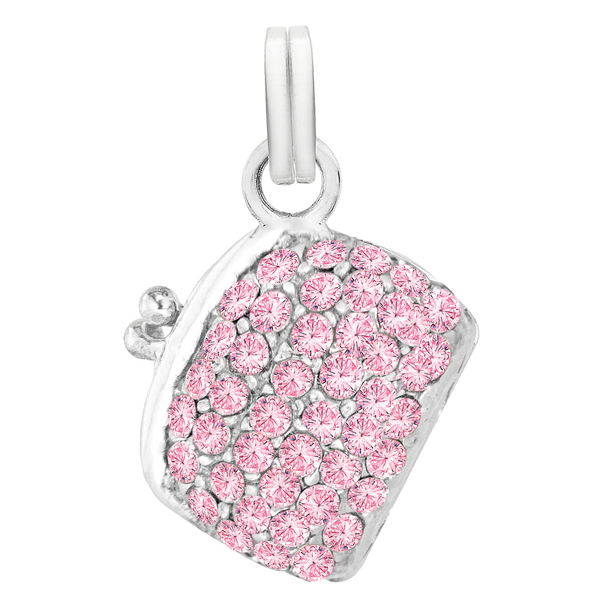 Pink Cubic Zirconia Crystal Bag Pendant in Sterling Silver