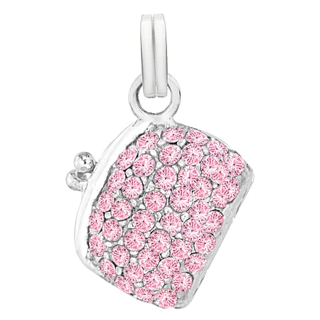 Sterling Silver Hinged Pink Cubic Zirconia Bag Pendant