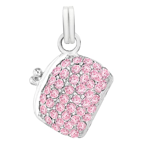 Pink Cubic Zirconia Crystal Bag Pendant in Sterling Silver