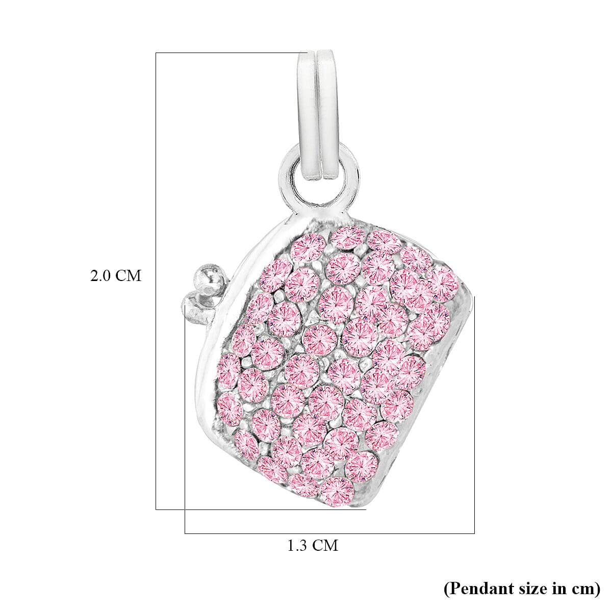 Pink Cubic Zirconia Crystal Bag Pendant in Sterling Silver