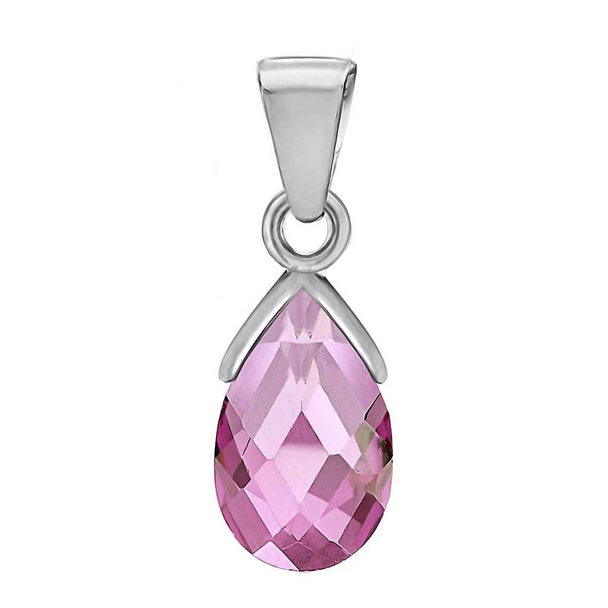 Pink Cubic Zirconia Solitaire Pendant in Sterling Silver0  Ct.