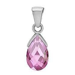 Sterling Silver Solitaire Drop Pendant in Pink Cubic Zirconia