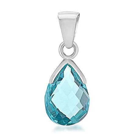 Sterling Silver Solitaire Drop Pendant in Blue Cubic Zirconia