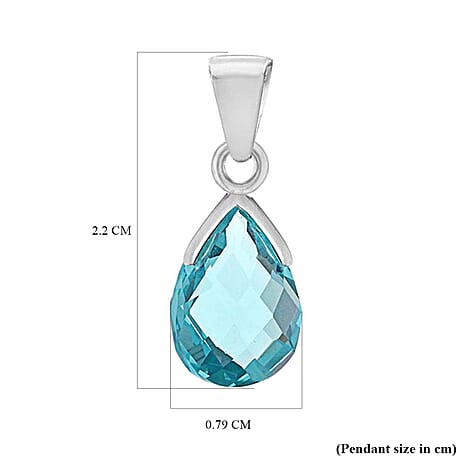 Blue Cubic Zirconia Solitaire Pendant in Sterling Silver