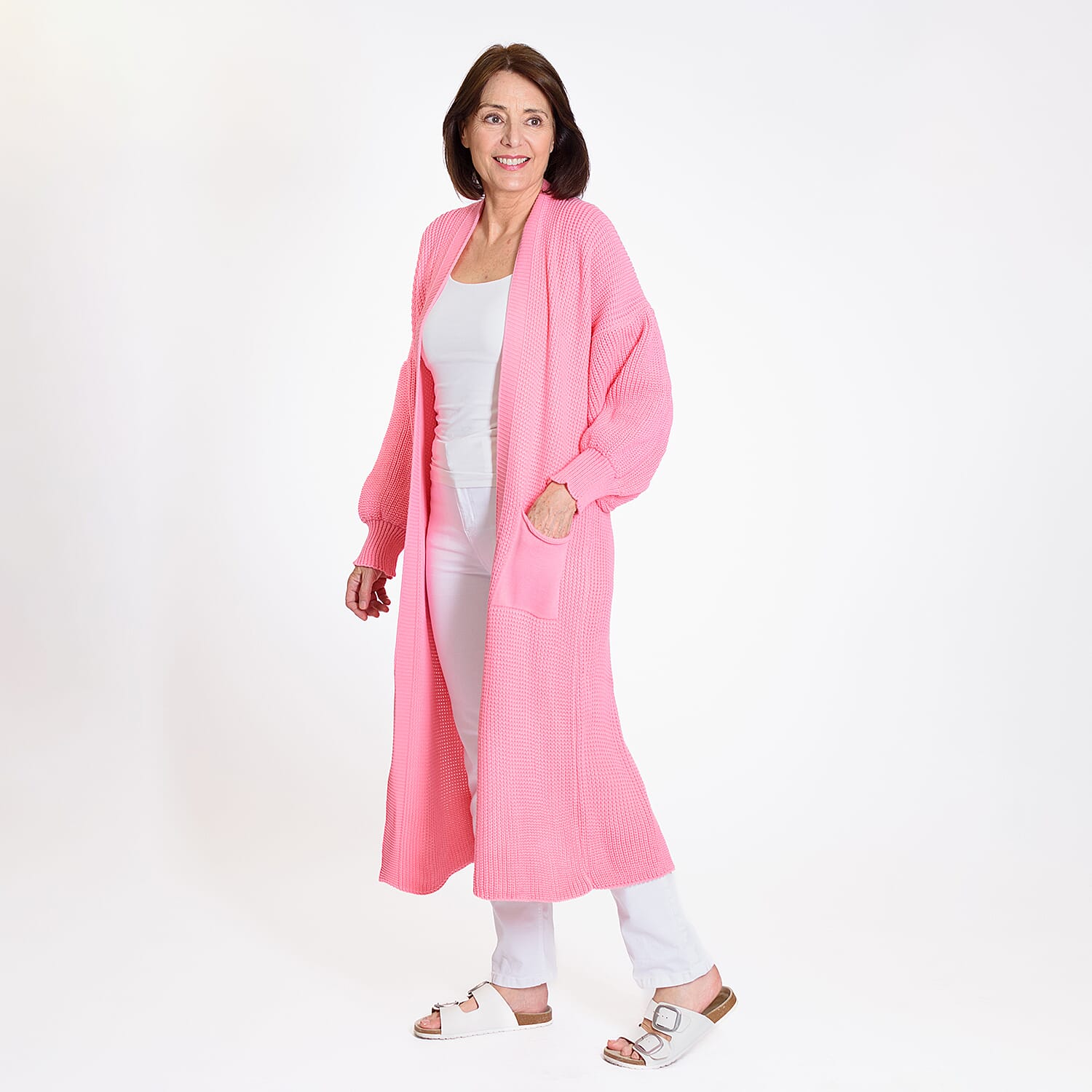 Edge to Edge Knitted Long Cardigan (Size 8-20) - Paris Pink