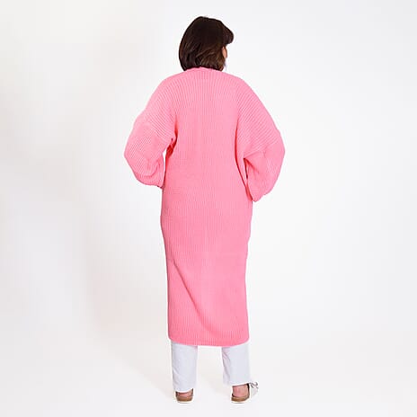 Knitted Long Cardigan with Pockets (Size 8-24) - Paris Pink