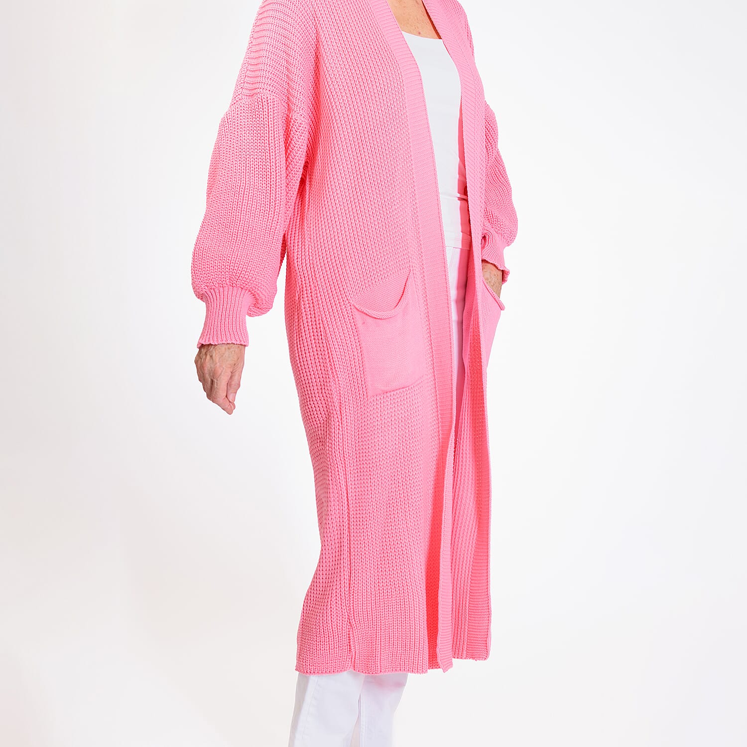 Edge to Edge Knitted Long Cardigan (Size 8-20) - Paris Pink