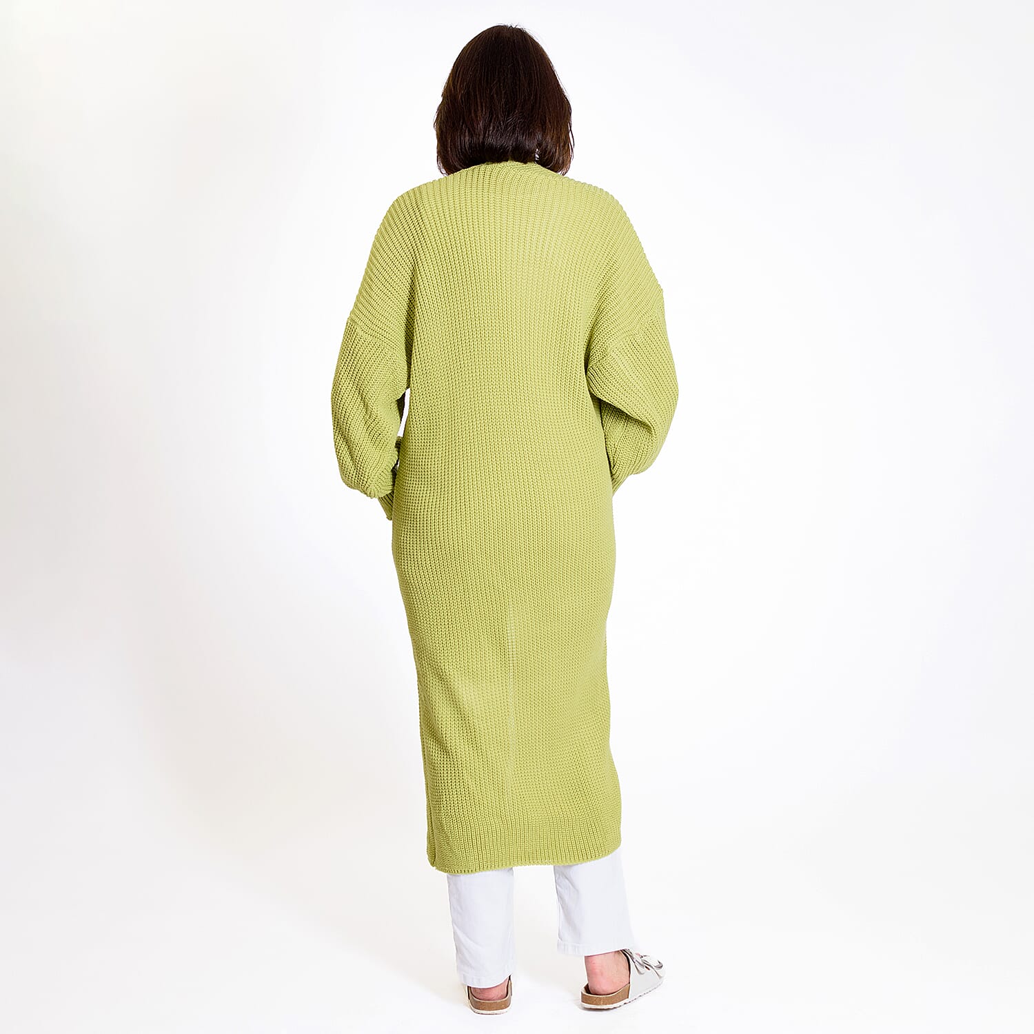 Knitted Long Cardigan with Pockets (Size 8-24) - Green