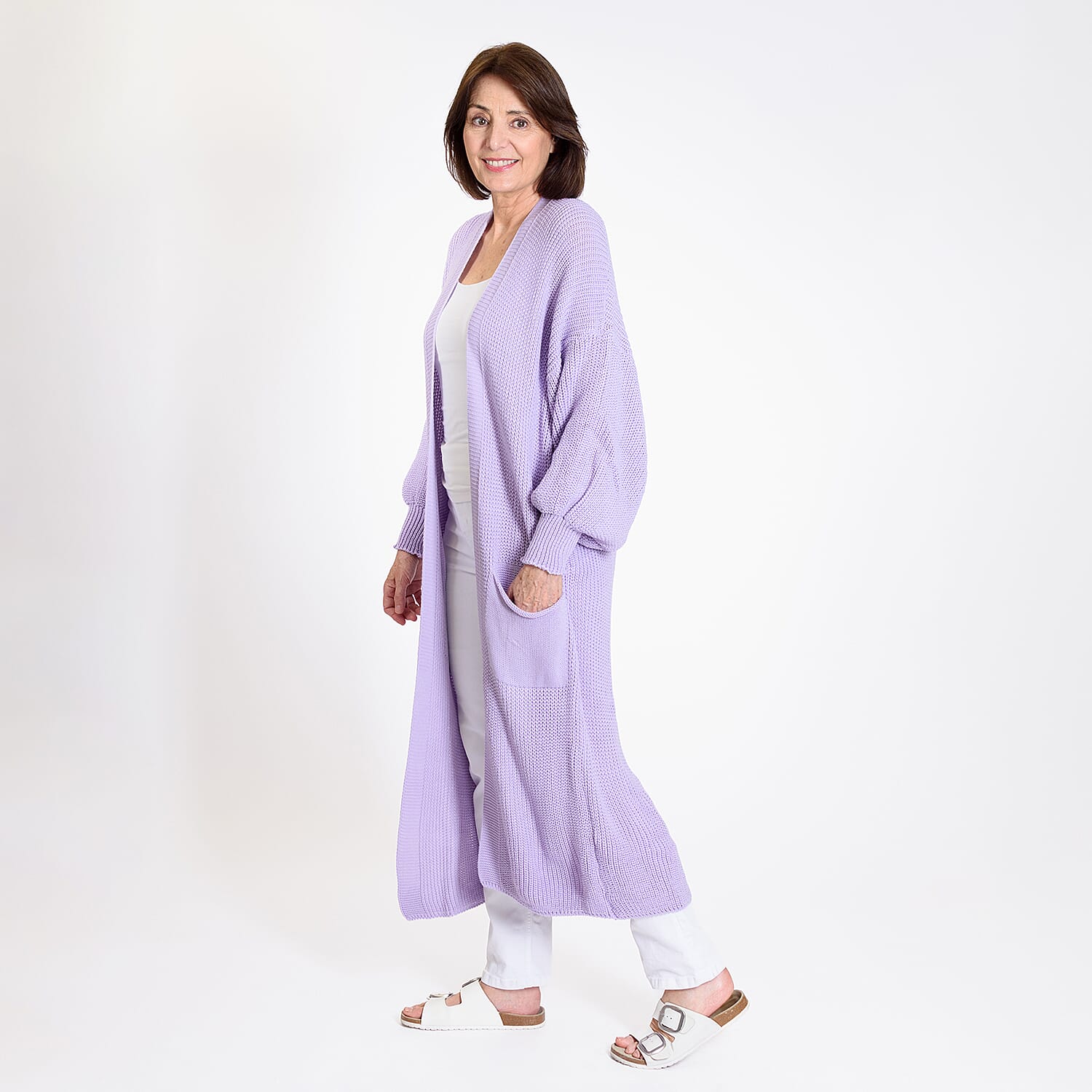 Edge to Edge Knitted Long Cardigan (Size 8-20) - Soft Lilac