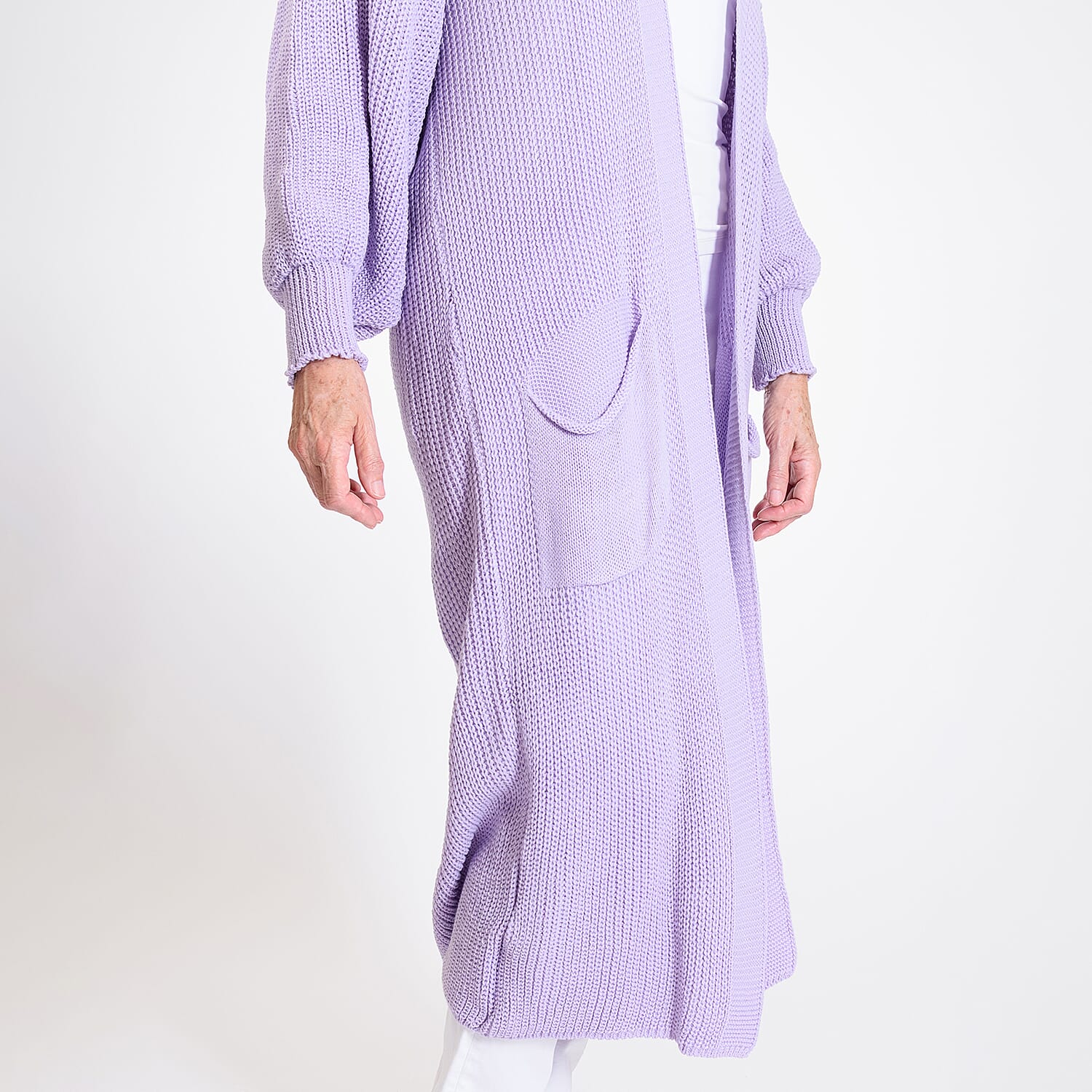 Edge to Edge Knitted Long Cardigan (Size 8-20) - Soft Lilac