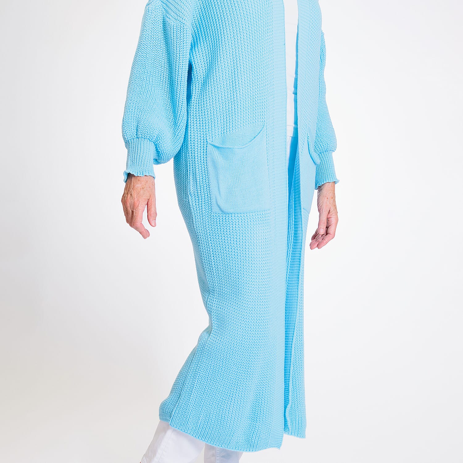 Edge to Edge Knitted Long Cardigan (Size 8-20) - Sea Spray