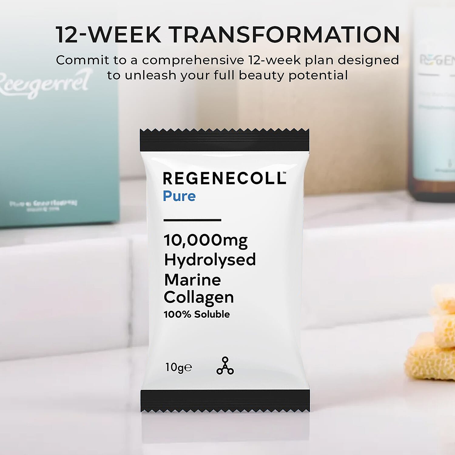 Regenecoll Pure 10,000mg Hydrolysed Marine Collagen (12 Week Plan)- Free Wake Up & Glow and Calm Collagen Sachets