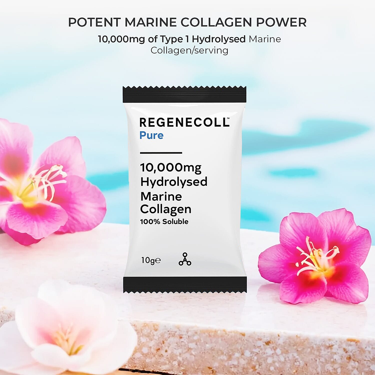 Regenecoll Pure 10,000mg Hydrolysed Marine Collagen (12 Week Plan)- Free Wake Up & Glow and Calm Collagen Sachets