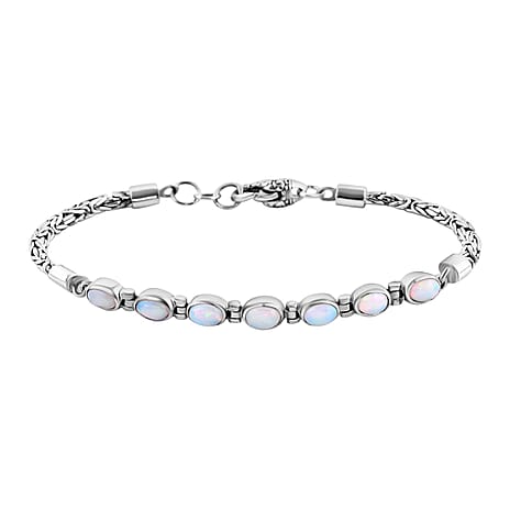 Royal Bali Collection Mega Closeout - Ethiopian Opal Borobudur Bracelet (Size 7.5) with Lobster Clasp in Sterling Silver 2.40 Ct, Silver Wt. 10.50 Gms.