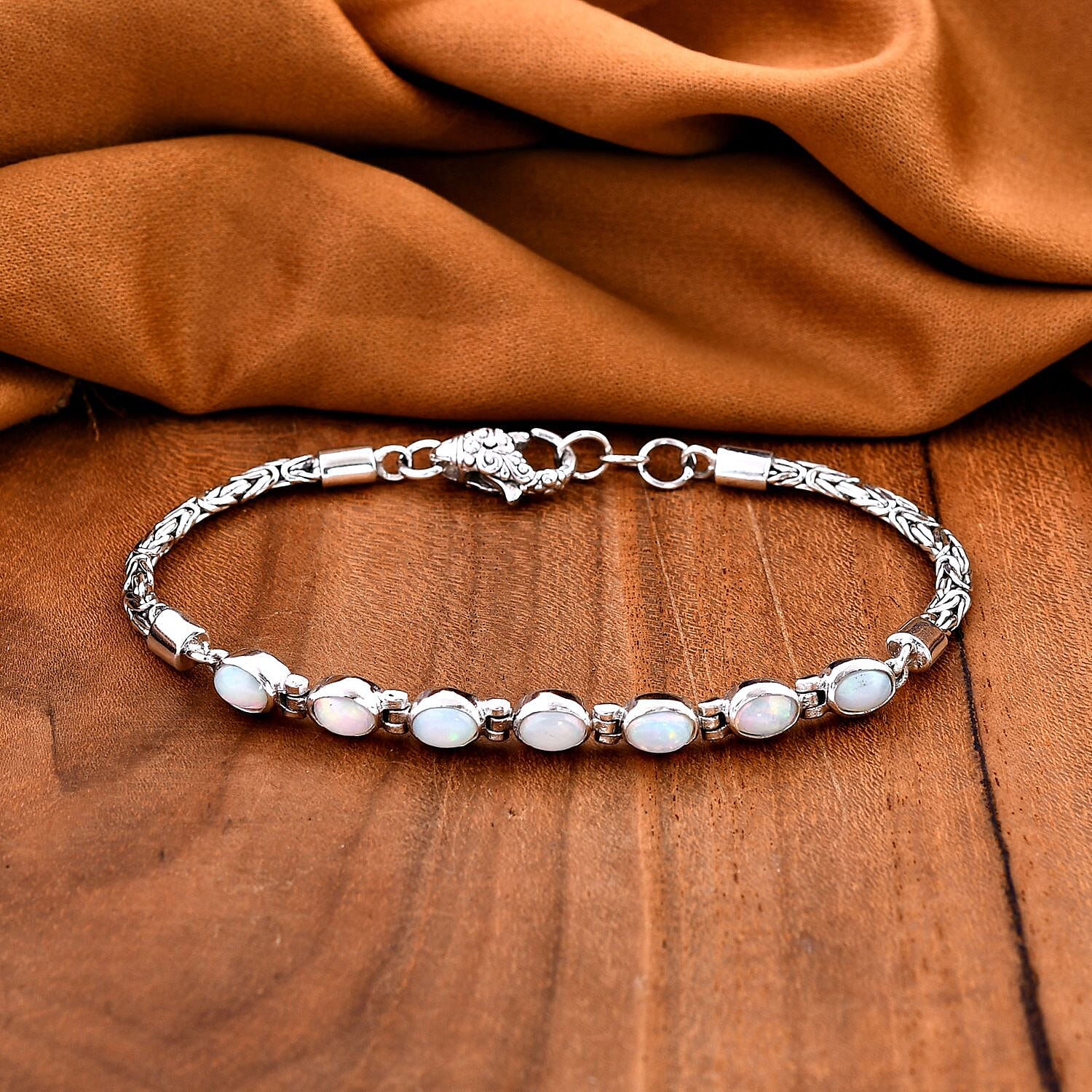 Royal Bali Collection Mega Closeout - Ethiopian Opal Borobudur Bracelet (Size 7.5) with Lobster Clasp in Sterling Silver 2.40 Ct, Silver Wt. 10.50 Gms.